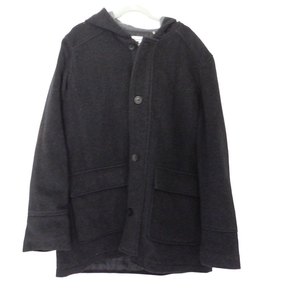 Kenneth Cole Black Coat Wool Blend Zip Button Hooded Quilted Lining Size XL